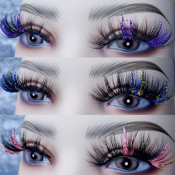 Glamnetic Ögonfransar, Fransar med Färg, Minkfransar, Ögonfransar för Makeup Fransförlängningar - 3 Par