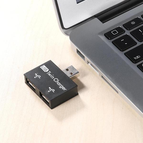 Mini USB-hub med 2 portar, USB-dubbelladdare, splitteradapter, konverterare för PC, USB-minnen