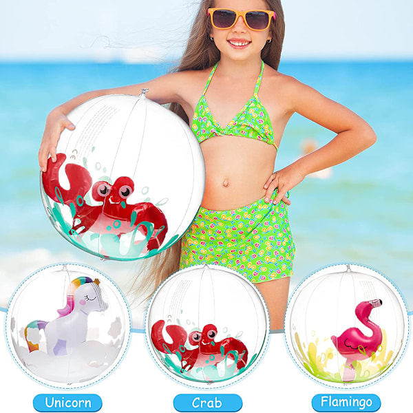 6 stycken 3D strandbollarUppblåsbara strandbollar Krabba Flamingo Enhörning Tema Strandbollar Pool Leksak Bollar för utomhus sommar strand pool födelsedagsfest