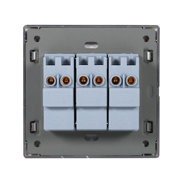 1-veis 250V 10A Hjem Moderne Type Elektriske Trykknapper Vegg Lysbryterpanel (3-gang)