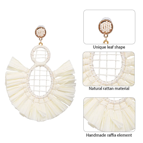 2 par Raffia runde øredobber - Boho Drop Straw øredobber - Geometriske hengende øredobber for kvinner, jenter
