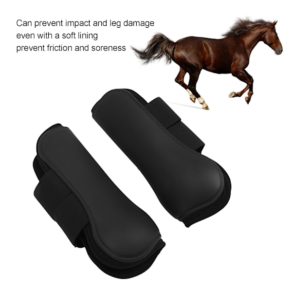 2 st. Häst Senor Boots Set Mjukt Halkskyddande Dämpande PU-Skal Senor Skydd Boots för Hästar Svart Fram Ben L