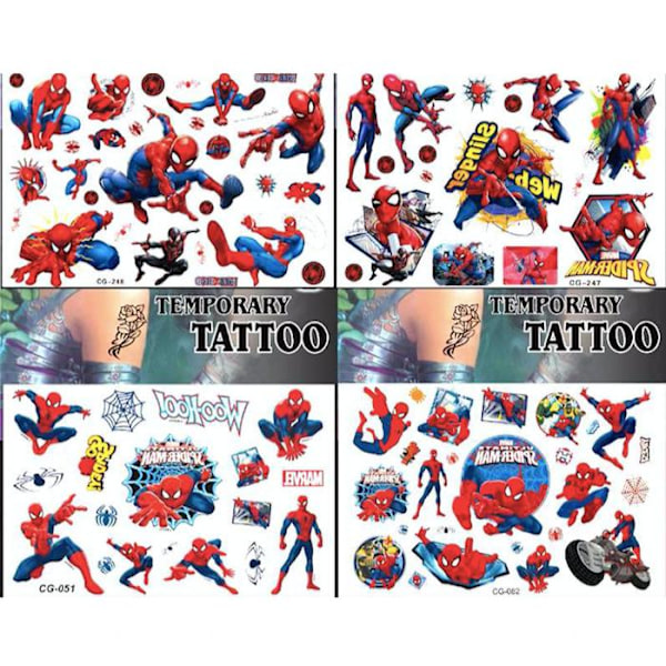 Avengers & Spiderman Temporary Tattoos - 4 Sheets for Kids