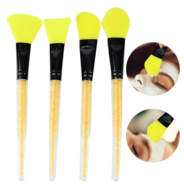 4-pack Silikon Maskborste med Rhinestonehandtag Kosmetisk Borste Ansiktsmakeup-set (Gul)