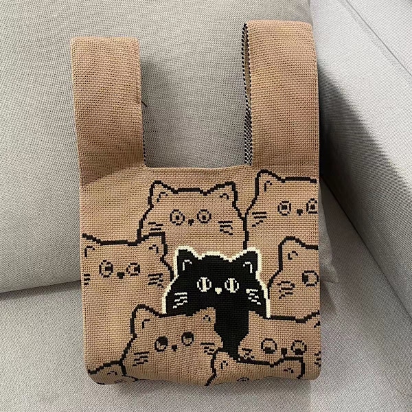 Damväska Retro Söt Liten Stickad Väst Väska Bärbar Bento Väska Casual Shopping Utomhus Handväska