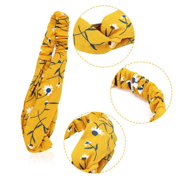 Boho Pandebånd til Kvinder, Knyttede Hårbånd Elastisk Pandebånd Mode Twisted Head Wrap Blomster Bandeau Pandebånd Hårtilbehør til Kvinder