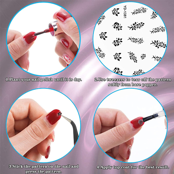 6 st Nagelstickers 5D Tredimensionella Blommor Urskurna Vita Spetsfjärilar Blommor Nageldekor