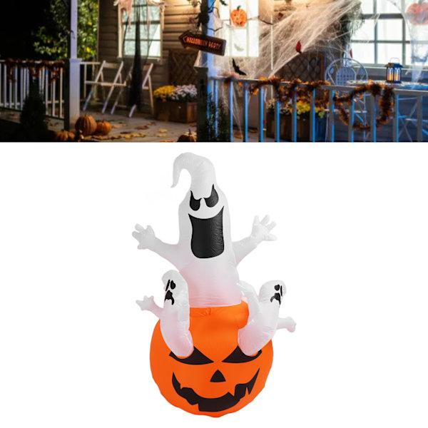Halloween Oppblåsbar Tre Hvite Spøkelser med LED Lys 6FT Halloween Oppblåsbar Gresskar Spøkelse Hagedekorasjon for Utendørs Hageplen 100 til 240V EU-kontakt