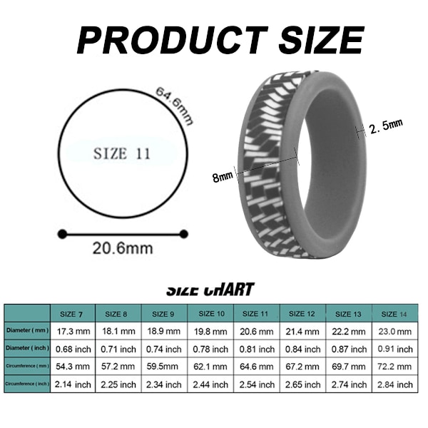 Kolfiber Silikon Vigselringar Herr, Andningsbara Silikonringar för Män, Kant Gummi Vigsel Förlovningsband Komfort för Träning, 8mm Bredd-2.5mm