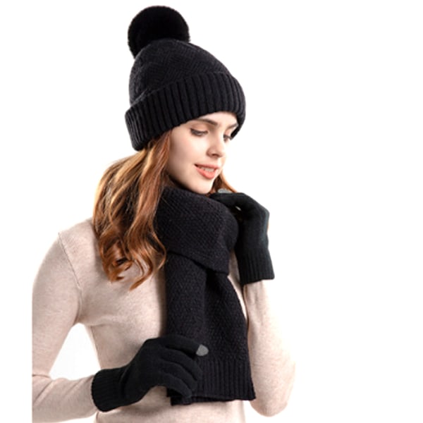 Solid Hatt, Skjerf og Hanske Tredelt Sett - Hanske- og Skjerfsett for Menn, Skjerf-Hanske-Sett for Kvinner
