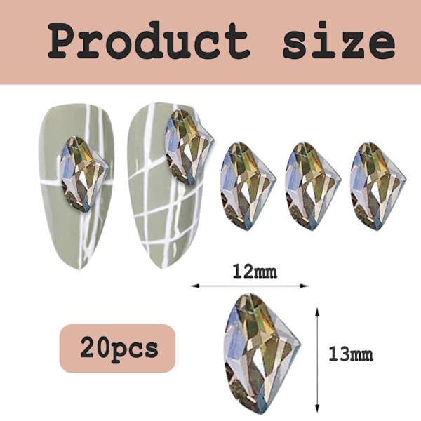 20 st Nail Art Strassstenar, 3D Platta Bak Smycken Kristaller för Nageldesign, Flera Former Nagel Diamant Juveler eller Makeup Klä upp Hantverk Naglar Dekoration