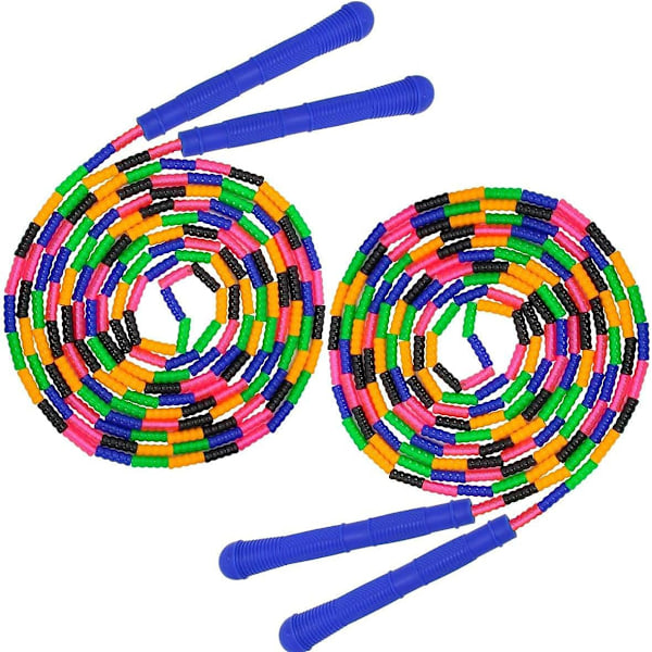 9,2 meter långt hopprep (2-pack), Dubbelhopprep, Mjukt pärlhopprep för barn och vuxna, Plastsegmenterat hopprep (Regnbåge)
