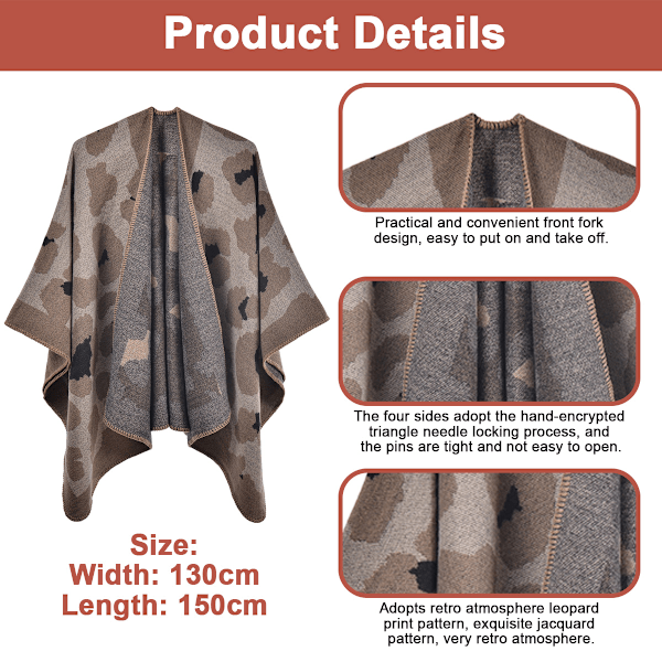 1 Höst/vinter leopardmönstrad cape sjal imitation kashmir split cape sjal