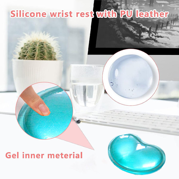 Ergonomisk silikone håndledsmusmåtte, transparent håndledsmåtte, hjerteformet gennemsigtig kølig håndpude