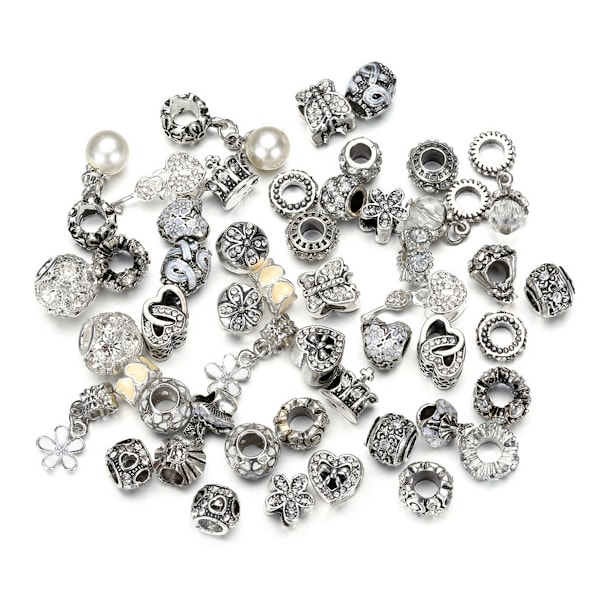 Paket med 50 europeiska pärlor, pärlor med stort hål, rondelle-mellanpärlor, blandade, sorterade färger för charm-armband