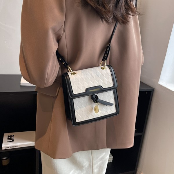 Fritids rhombisk håndtaske mode kontrastfarve en-skulder lille taske PU læder crossbody taske