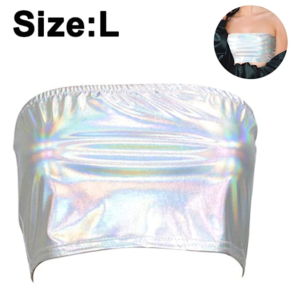 Kvinnors Glansig Strapless Crop Tube Top Scenekostym Inpackad Bröst Patentläder Enfärgad Tube Top Bottentröja Prestanda Kostym