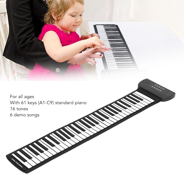 61 Tangenter Handrullad Piano Bärbar 4D Stereo Surround Sound Upprullningsbart Tangentbord Piano för Alla Åldrar PM61