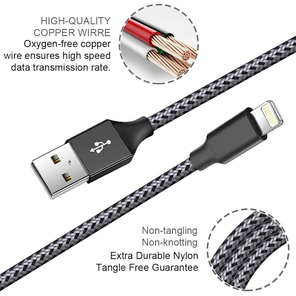 Lightning Kabel, 3 meter, 2-pak, Sort