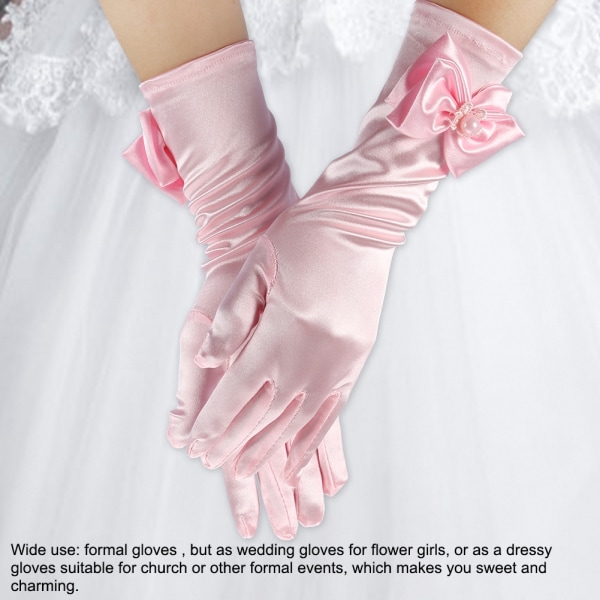 Girls Satin Gloves Princess Dress Up Bows Handskar för