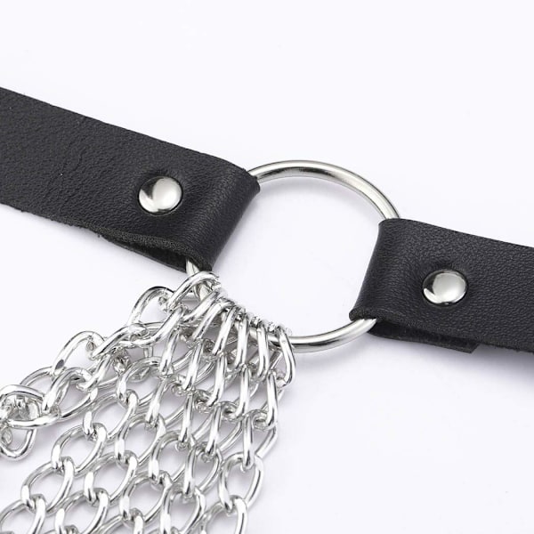 Svart midjekedja i läder, flerskiktad magkedja, kroppskedjor, smycken, accessoarer för kvinnor och flickor