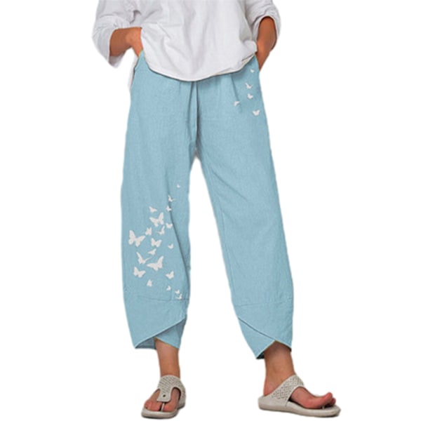 Sommerbukser til kvinder - Casual Butterfly Print, Wide Leg, Sports Lounge, Løstsiddende