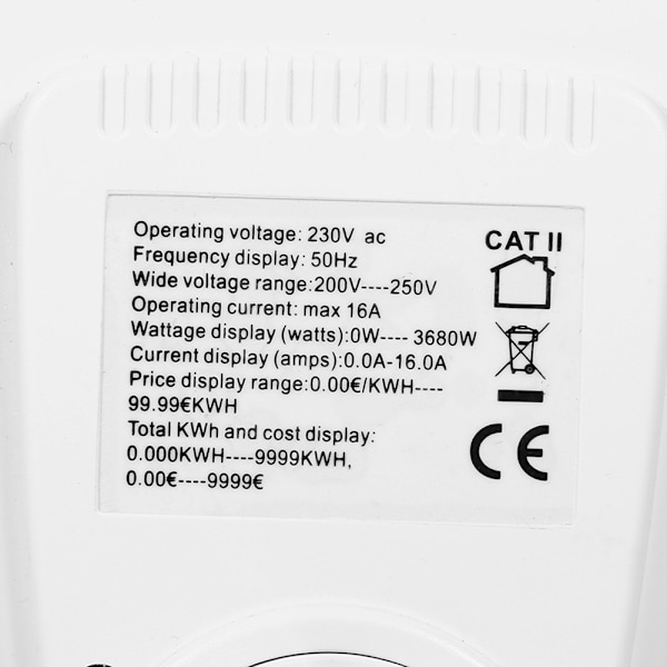 LCD-mätare för hushållsströmförbrukning, watt, ampere, volt, EU-kontakt