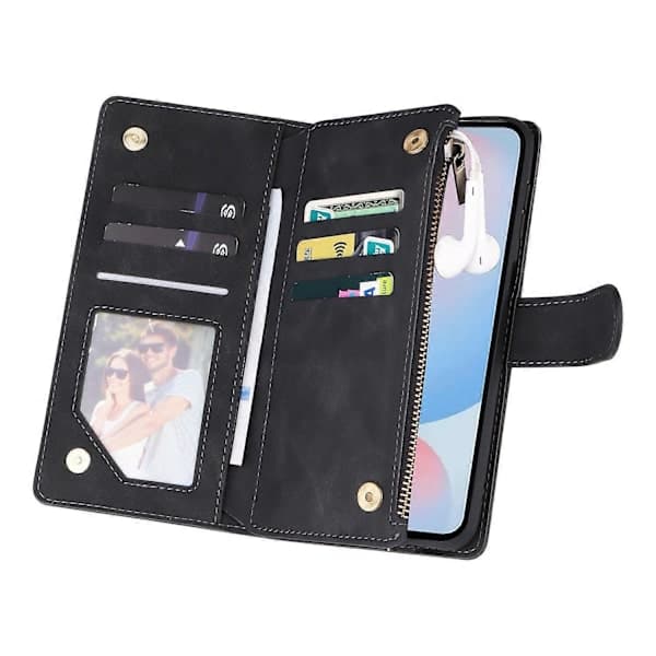 Case for Samsung Galaxy A56 5G with Zipper, Wallet, Multiple Card Slots, Leather Case Black