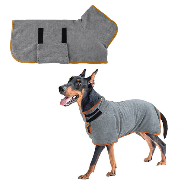 Hundetørreklæde, Mikrofibermateriale Hurtigtørrende Superabsorberende Hundebadekåbe, Kæledyr med Justerbar Krave og Talje (Grå)