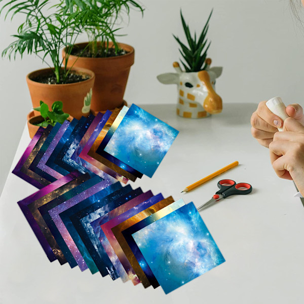 Stjärnhimmel Origami Papper 100 Ark 6 Tum Kvadrat Olika Färg på Båda Sidor Hantverk Origami Papper Konst