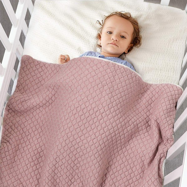 1 stk Baby Swaddle Tæppe Fleeceforet Bærbar Spædbarn Strikket Barnevogn Nap Wrap Plus Bomuld, Nyfødt Tyk Blød Varmt Sovesæk
