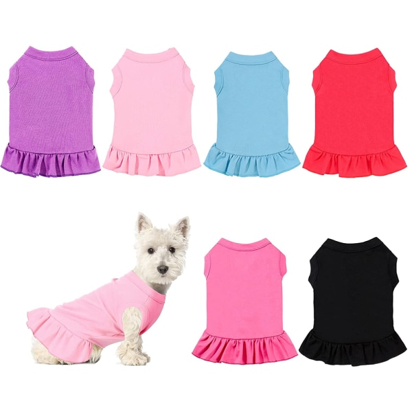 6 delar Hundklänningar Hundskjorta Kjol Hund ärmlös klänning