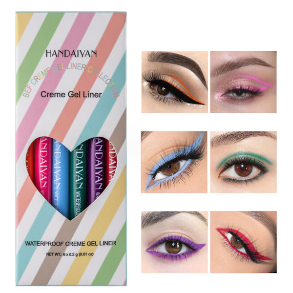 6 Färger Vattentät Ögonpenna Set Matt Långvarig Eyeliners Ögonmakeup Pennor, Retraktila