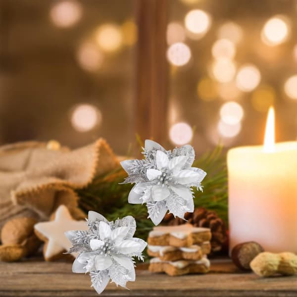 Blomstret kunstig spids julepynt Flash julepynt juletræ blomsterdekoration Silber