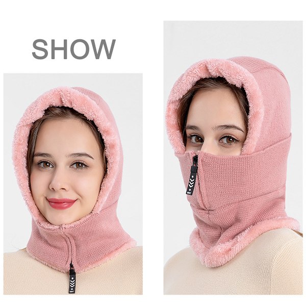 Dam Balaclava Visir Enstycke Skalle Beanie Hatt Halscirkel Halsduk Skidåkning Snö Vinter Stickad Fleece Mössa Kallt Väder