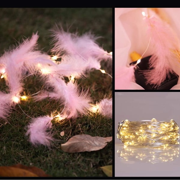 Feather String Lights, led dekorativa lampor, Fjärrkontroll Romantisk vägghängande gardin dekoration$Fjäder String Lights Fairy Lights Batteri