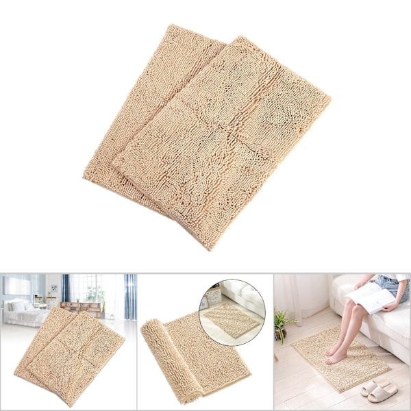 2 stk Chenille Anti-slip Vandabsorberende Skridsikker Måtte Badeværelse Stue (Sød)