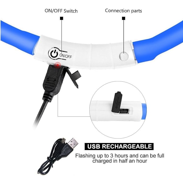 LED-valokaulakoru Koiran Kaulakoru USB-Latautuva - Säädettävä pituus lemmikkieläinten turvakaulakoru koirille ja kissoille