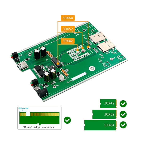 NGFF M.2 4G 5G Modul till USB3.0 Adapter med Kylfläkt Dubbla SIM-kortsplatser Högförstärkningsantenn Extra strömförsörjning
