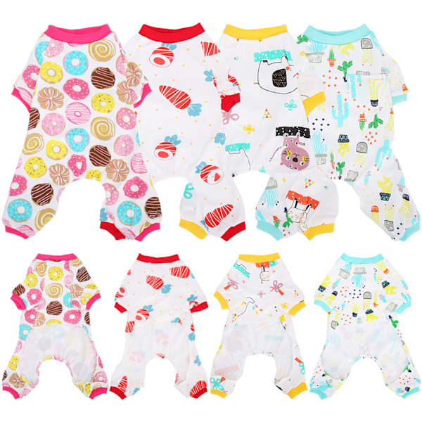 4-pack Hund Jumpsuit Mjukt Kläder Vår Sommar Bomull Hundar Bodysuits Långärmad Skjorta M
