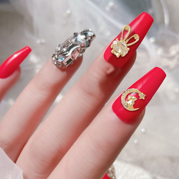 16 st glittrande diamantlegering 3D kanin kristall DIY nageldekoration