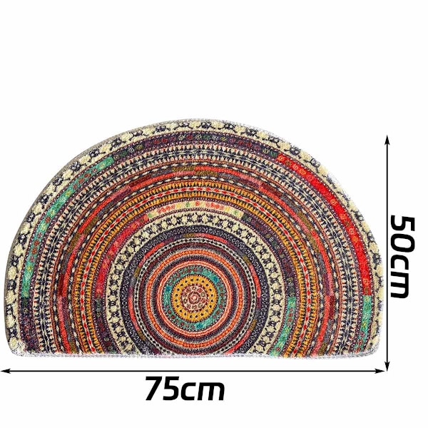 Halvrund dörrmatta, Halvcirkel badrumsgolvmatta, Mandala Boho Bohemian Non-Slip Välkommen Entré Way Absorberande badmatta, Mikrofibertuftad inomhus