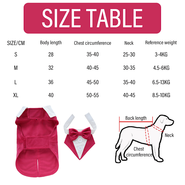 Lille Hund Bowtie Smokingjakkesæt Kæledyrs Kostume Sæt, Hvalp Kat Formel Skjorte med Justerbar Sløjfe Bryllup Fest (Pink)