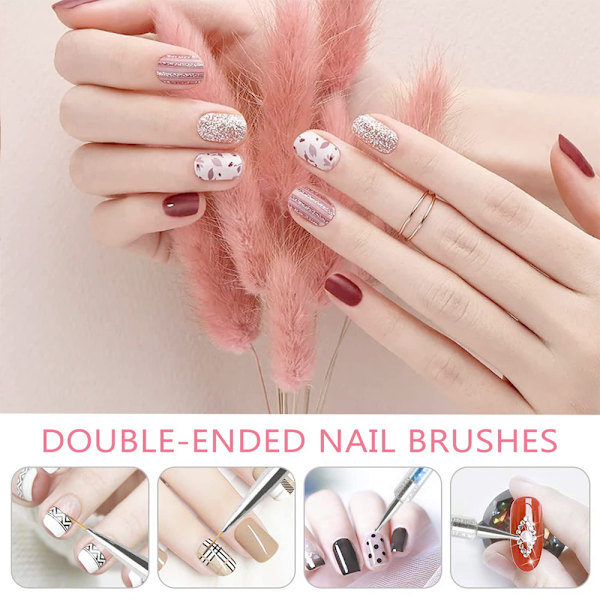 Nagelkonstborste, nageldesignborste, dubbelsidig nagelkonstpenna