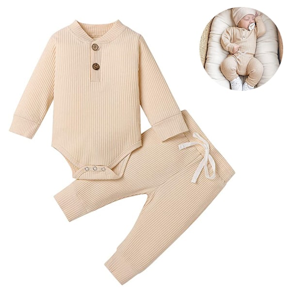 Nyfödda Babyflicka Pojke Höstkläder Outfits Långärmad Stickad Bomullsromper & Byxor Spädbarn Vinterset