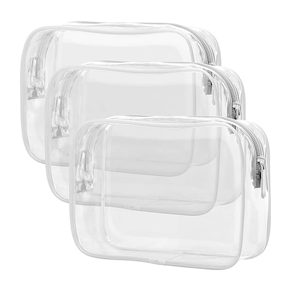 Transparent Toalettsäck, 3-pack Toalettsäck, Reseväska för Smink och Kosmetika för Kvinnor och Män, Flygplansgodkänd Väska för Handbagage, Vit