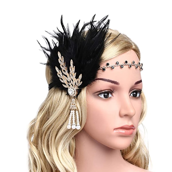 Art Deco Flapper Blad Bryllups-Tiara Perle Hovedbeklædning Pandebånd Med fjer