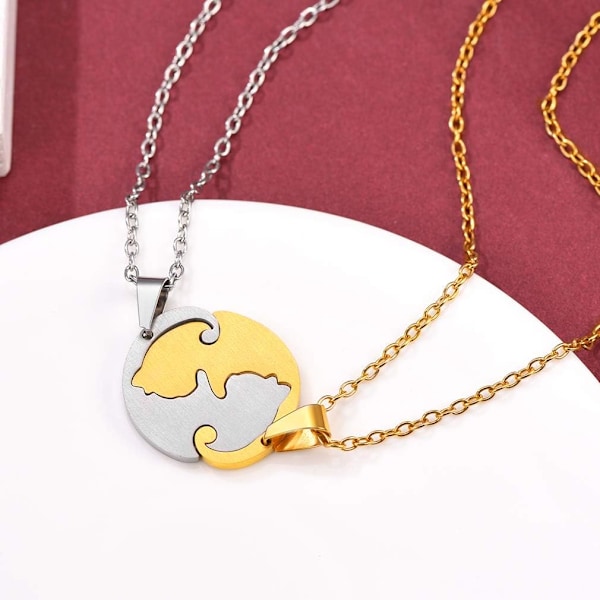 Parhalsband för par, rostfritt stål, matchande för pojkvän och flickvän, enkel söt katt hjärta yin yang halsband för par