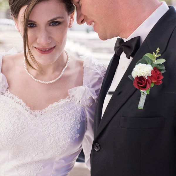Kunstig Rose Boutonniere og Corsage Sett Rose Silke Blomst for Bryllup Prom Fest
