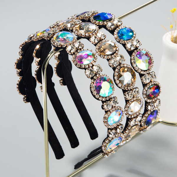 Krystal Rhinestone Besat Hårbånd til Kvinder Glitrende Farve Besat Perle Boho Hårbånd Mode Tilbehør til Piger